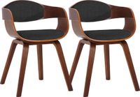 CLP Kingston Set de 2 chaises de salle à manger - Avec accoudoir - Tissu - noyer/gris foncé