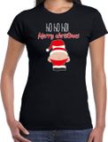 Bellatio Decorations Dames Kerst t-shirt - Kerstman - Zwart - Merry Christmas M