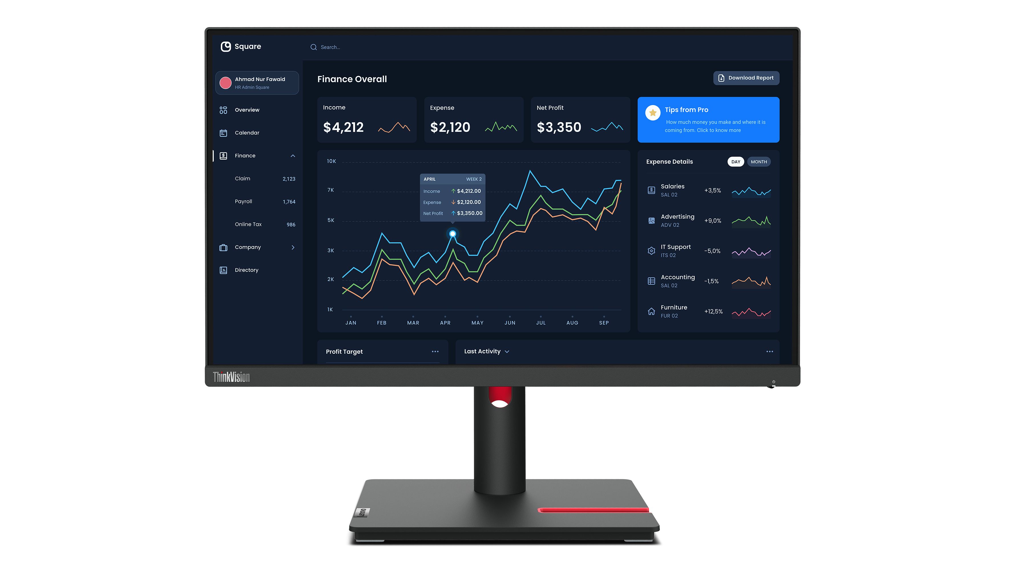 Lenovo ThinkVision T22i-30 21.5" Full HD Monitor - Black