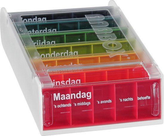 Able 2 Anabox 7 dagen - Pillendoosje - Medicijn box met dag aanduiding - Rechthoekig - Meerkleurig