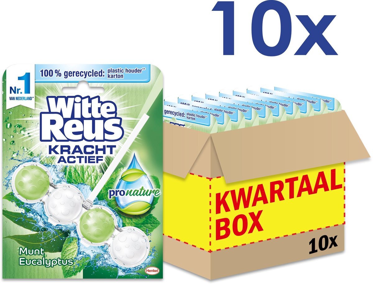 Witte-Reus Kracht Actief Toiletblok - Pro Nature Munt Eucalyptus - WC Blokjes Voordeelverpakking - 10 Stuks