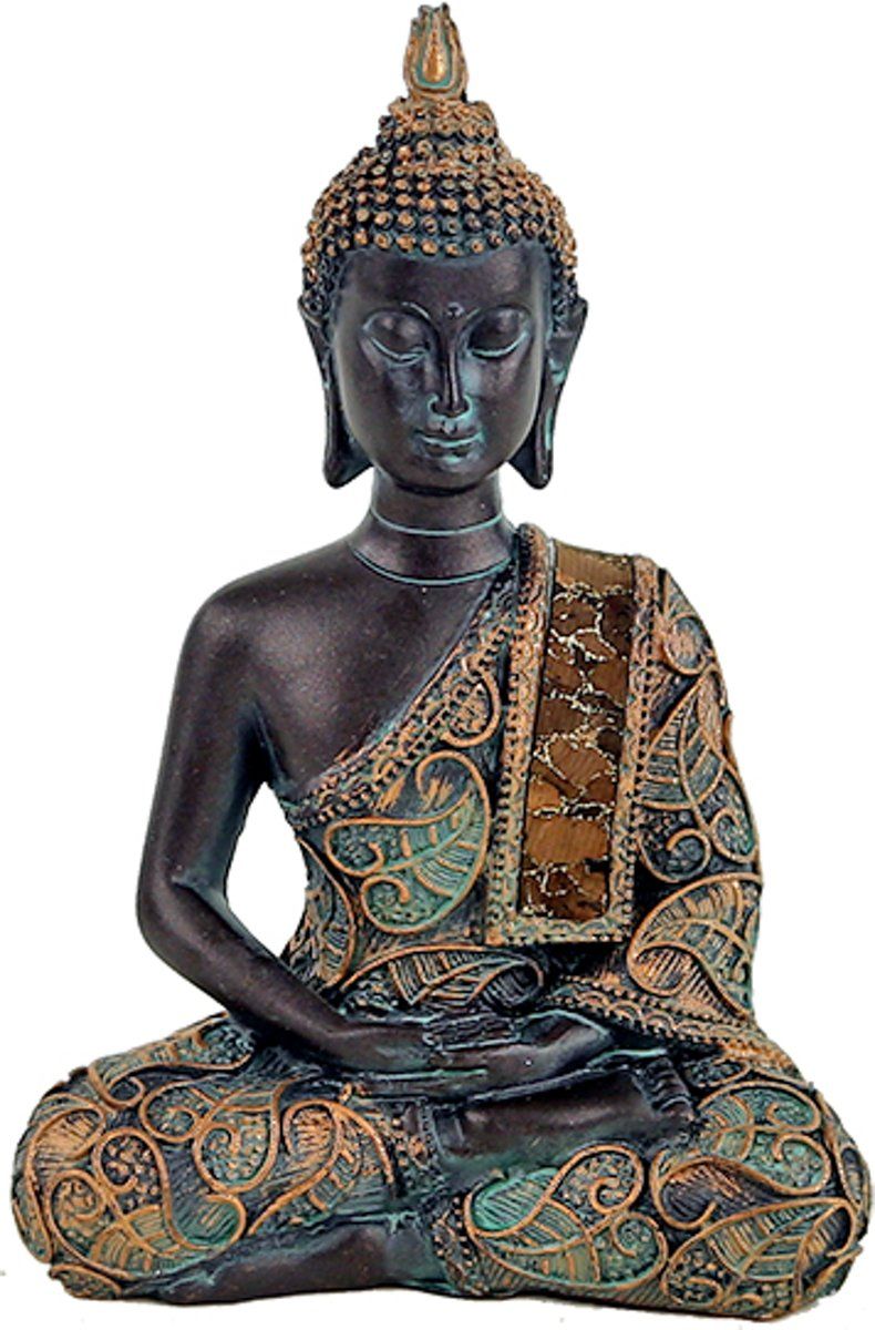 Yogi & Yogini Boeddha in Meditatie antieke finish Thailand 10x6x15 cm
