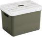 Sunware Boîte de rangement - vert foncé - 18L - plastique - avec couvercle couleur bois - 35 x 25 x 24 cm