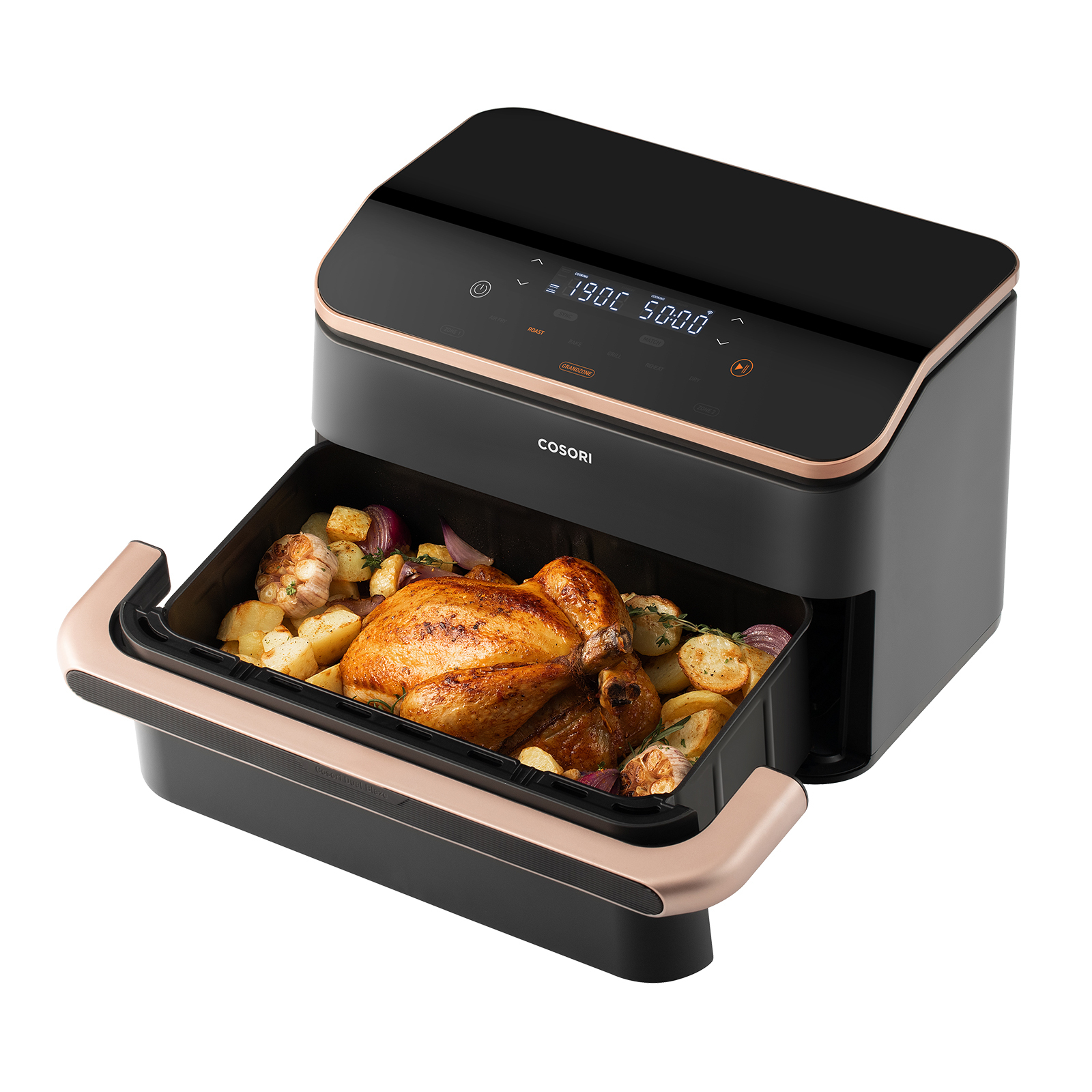 Cosori Twinfry Dubbele Airfryer XXL - 10 liter - Dual Zone - 6 Programma's - Zwart/Rose goud