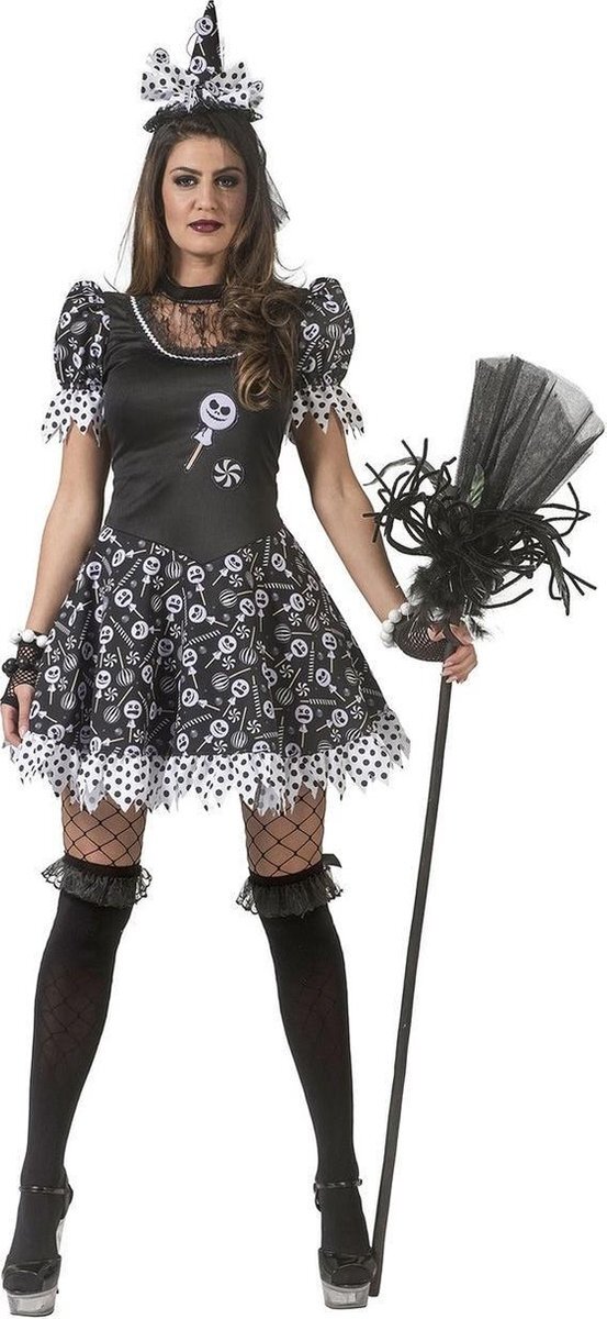 Funny Fashion Heks & Spider Lady & Voodoo & Duistere Religie Kostuum | Verleidelijke Snoep Heks Enge Lollies | Vrouw | Maat 36-38 | Halloween | Verkleedkleding