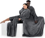 DecoKing Luie TV Deken, Microvezel Fleece Deken met Mouwen, Zakken en Zachte Voetenzak, 150x180 cm, Antraciet