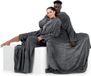 DecoKing Luie TV Deken, Microvezel Fleece Deken met Mouwen, Zakken en Zachte Voetenzak, 150x180 cm, Antraciet
