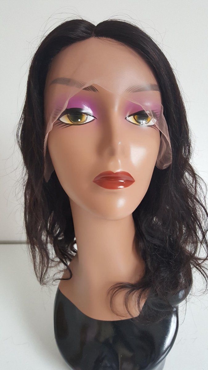 Frazimashop Braziliaanse Remy haren pruik 16 inch (40,6cm) - real human hair - donkerbruine golf haren - Braziliaanse pruik - echt menselijke haren - met kleine ("baby") haartjes op voorhoofd - 13x1 lace front pruik