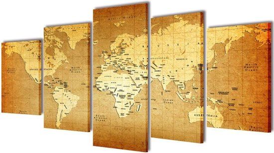 vidaXL Canvas Muurprint Set Wereldkaart 200 x 100 cm