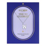 Lucardi Dames Stalen ketting letter W - Ketting - Staal - Zilverkleurig - 47 cm