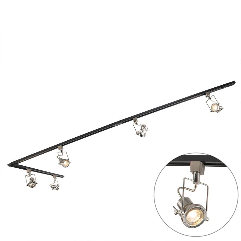 QAZQA Suplux SL - Railsysteem met 5 spots - Zwart - 2860 mm