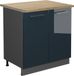 Vicco Keukenonderkast Fame-Line, Donkerblauw hoogglans/Antraciet, 80 cm goudkleurig eiken werkblad