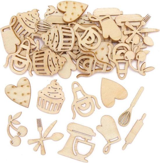 Baker Ross AX892 Mini Bak Vormen - Pak Van 72 - Houtwerk Voor Kinderen Om Te Ontwerpen, Schilderen, Decoreren En Vervolgens Te Gebruiken Voor Versieringen Of Kaart Knutselwerkjes