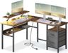 Bureau en L-vorm met LED-verlichting - bruin vintage