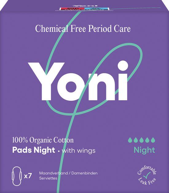 Yoni Maandverband Night - Nacht - met vleugels - Biologisch Katoen - 7 stuks