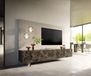 Meuble TV Cuor 220 cm Céramique Emperador Extra Lucidato brun foncé 1 clapet 2 tiroirs pied optique flottant verre acrylique