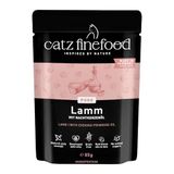 catz finefood Purrrr Lam, monoprotein kattenvoer, nat N° 111, voor voedingsgevoelige katten, 70% vleesgehalte, zak van 16 x 85 g