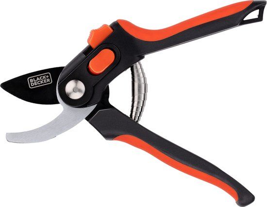 BLACK+DECKER Tuinschaar - 20,3 CM - Gehard Stalen Bladen - 13 MM Knipdikte - Zwart/ Oranje