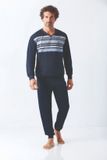 Hajo Klima-komfort heren pyjama marine blauw
