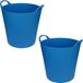 Seau/panier à linge/bac flexible - 2x - bleu - 20 litres