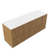 Saniclass Badkamermeubelset - 160x45x62.5cm - Torino solid surface topblad wit - zonder kraangat - 4 lades - mat eiken natural (hout) SW1420813/SW1471866