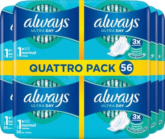 Always Ultra - Maandverband - Normal (Maat 1) - Vleugels - Voordeelverpakking 4 x 56 stuks
