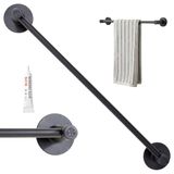 Multifunctioneel Mat Zwart Aluminium Multifunctioneel Schuurrek Wandmontage Lijm – Handdoekrek & Pantoffels – Vastmaken Zonder Boren – Badkamer & Keuken