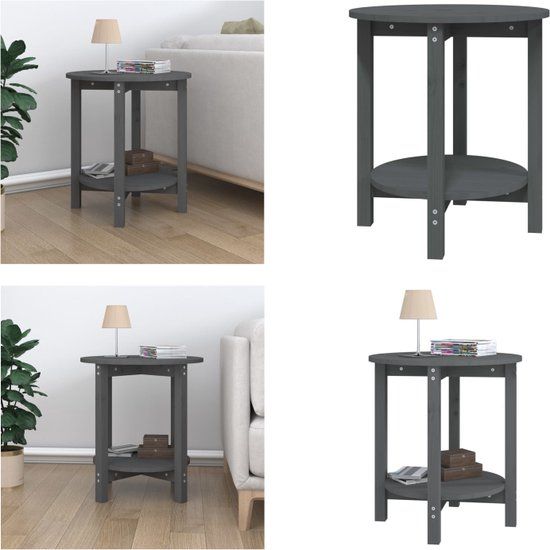 vidaXL Salontafel Ø 55x60 cm massief grenenhout grijs