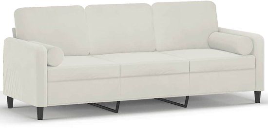 vidaXL Driezitsbank met sierkussens 180 cm fluweel crèmekleurig