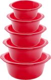 Forte Plastics Voordeelset multifunctionele kunststof ronde teiltjes rood in 5-formaten - 6-10-15-20-25 liter inhoud