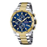 Festina F20562/2 Heren Horloge - Chronograaf - Mineraalglas - Roestvrijstaal/Staal - Goudkleurig/Zilverkleurig - Ø 45 mm - Quartz - Vouw/Vlindersluiting