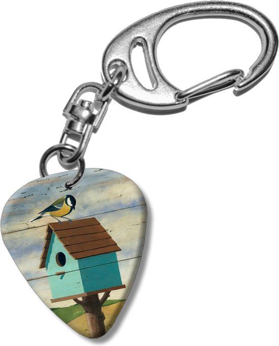 Plectrum sleutelhanger Koolmees op Vogelhuisje