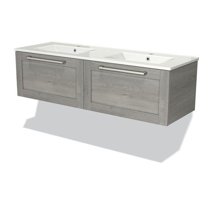 Maxaro Badkamermeubel 140cm Modulo Grijs Eiken 2 Lades Kader Wastafel Keramiek