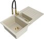 Mexen Matias évier en granit 1,5 bac avec égouttoir et mitigeur de cuisine Aster, beige