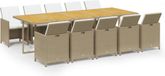 vidaXL 11-delige tuinset met kussens, polyrattan, beige