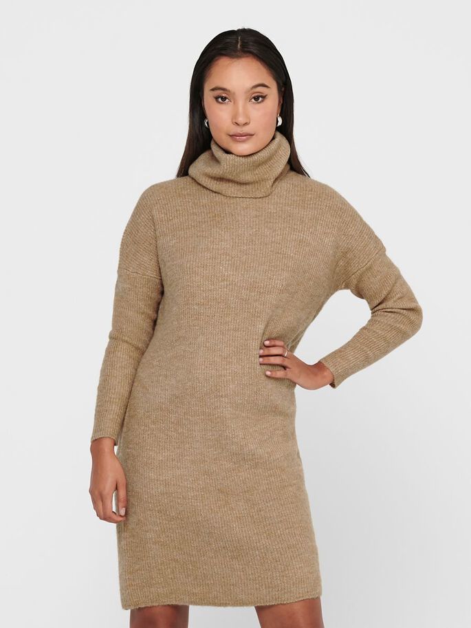 ONLY ONLJANA L/S COWLNCK DRESS WOOL KNT - Brown - Size S