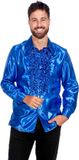 Wilbers Jaren 80 & 90 Kostuum Blauwe Ruchesblouse Satijn Foute Disco Maat 48
