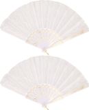 Boland Spaanse handwaaier - 2x - wit - kunststof/polyester - 42 x 24 cm