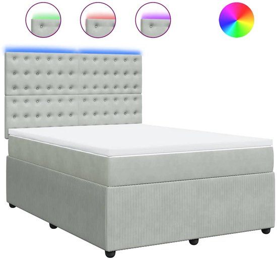 vidaXL Boxspring met matras fluweel lichtgrijs 140x200 cm