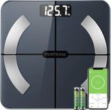 Healthkeep Lichaamsvetweegschaal, Bluetooth Personenweegschaal met App, Slimme Digitale Weegschaal voor Lichaamsvet, BMI, Gewicht, Spiermassa, Water, Eiwitten, Skeletspieren, Botgewicht, BMR, Zwart