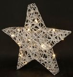 Decoratieve led-lamp met ledverlichting, warmwit, zilver, lichtster van metaal met timerfunctie, werkt op batterijen, 45 cm groot, winter- en kerstdecoratie, kerstster, verlichting, sterlamp, zilver