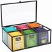 Bellatio Design Theedoos - zwart - 6-vaks - metaal / glas - 22 x 16 x 9 cm - thee organizer - theekist