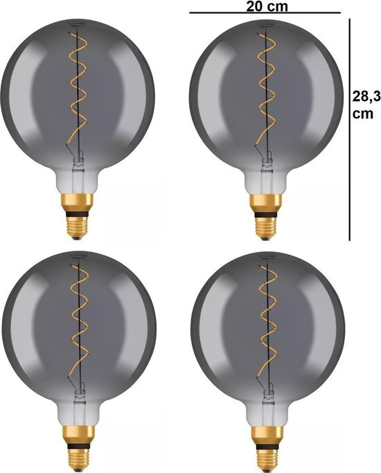 4 stuks Osram led Big Globe G200 E27 5W 1800K Smoke Niet dimbaar