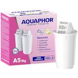 AQUAPHOR Set van 2 A5-filterpatronen met magnesium, filtert kalk en chloor en zware metalen en andere stoffen, 350 liter helder water, met Aqua-technologie I Best