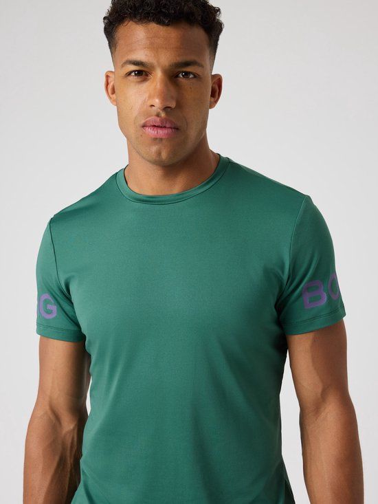 Björn Borg Sportshirt Heren Korte Mouw - Mallard Groen - Gerecycled Polyester - Maat M