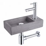 FortiFura Fonteinset – rectangulaire – 40x22x8 cm – béton gris – robinet chromé