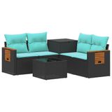 vidaXL - Bankstel - 6 - st - Zwart - en - Blauw - Poly - Rattan - en - Staal