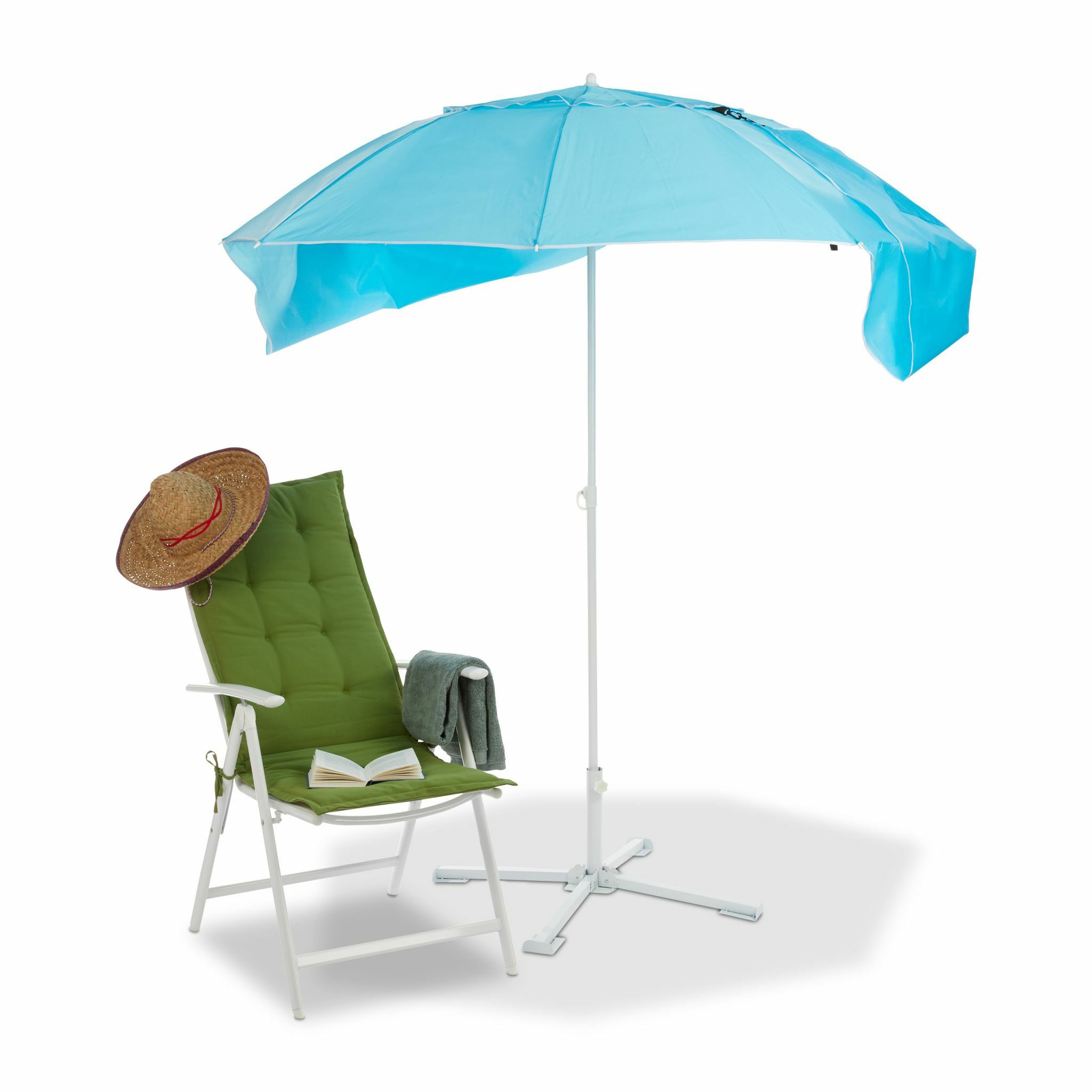 Relaxdays Strandparasol - 180cm - Blauw/Wit