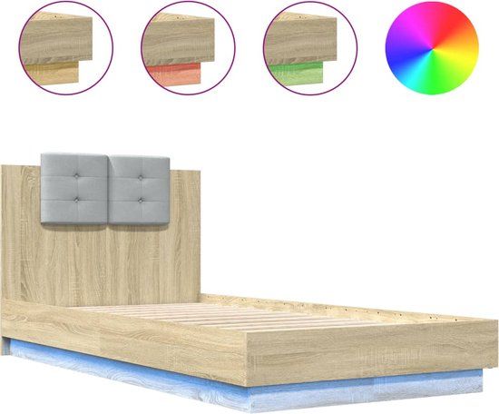 vidaXL Bedframe met Hoofdbord en LED Sonoma Eiken 75x190 cm