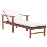 VidaXL Ligbed met kussen, poly rattan en massief acaciahout, zwart